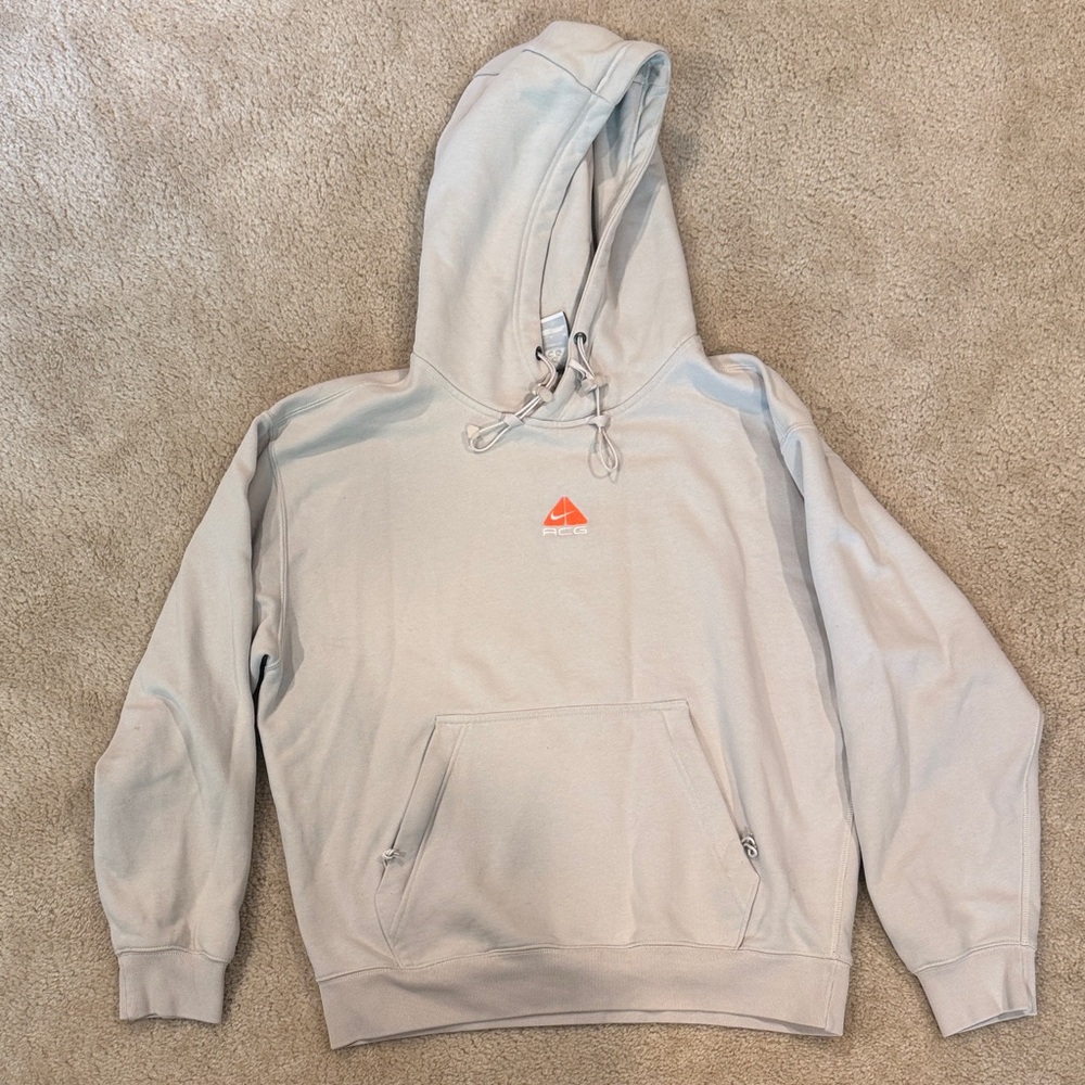 Nike ACG Light Gray Pullover Hoodie with Orange Logo